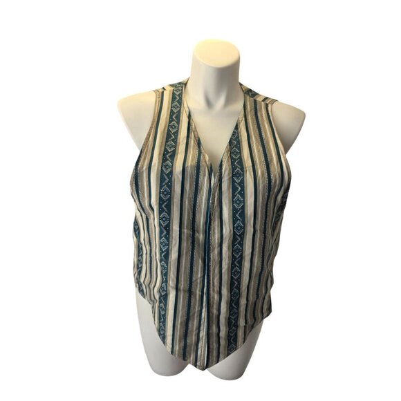 Handmade 80s Boho Reversible Vest Sz XL–2X Denim Patchwork Applique Stripe Cotto - Picture 6 of 10